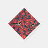 Chickadevogels op blauwbes-takken op sinaasappel servet (Hoek)