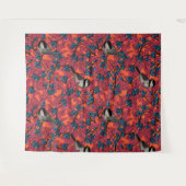 Chickadevogels op blauwbes-takken op sinaasappel wandkleed (Voorkant (horizontaal))