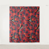 Chickadevogels op blauwbes-takken op sinaasappel wandkleed (Voorkant)