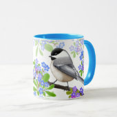 Chickadezen in Vergeet me niet Mok bloemen (Voorkant rechts)