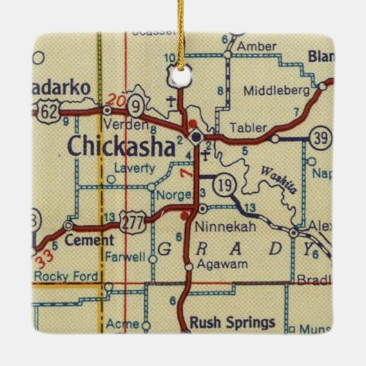 Chickasha OK  kaart Keramisch Ornament (Achterkant)