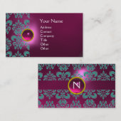CHICKE DAMAST EDELSTEEN MONOGRAM roze blauw Visitekaartje (Voorkant / Achterkant)