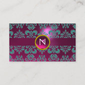 CHICKE DAMAST EDELSTEEN MONOGRAM roze blauw Visitekaartje (Achterkant)
