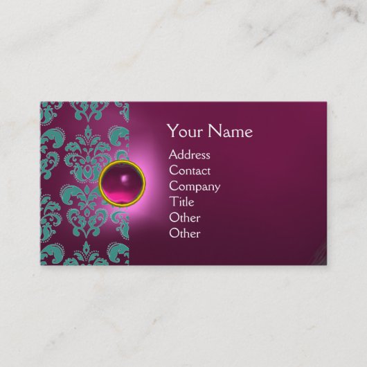 CHICKE DAMAST EDELSTEEN MONOGRAM roze blauw Visitekaartje (Voorkant)