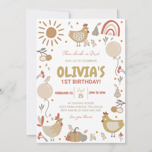 Chicken 1e Verjaardagsuitnodiging Herfst Party Kaart (Voorkant)