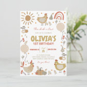 Chicken 1e Verjaardagsuitnodiging Herfst Party Kaart (Staand voorkant)