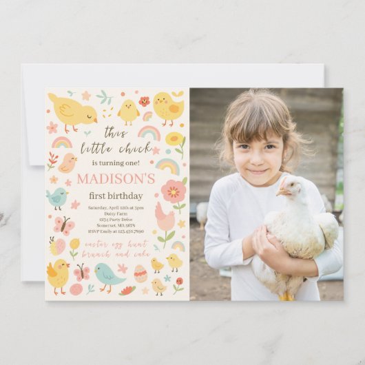 Chicken 1st Birthday Party Fotouitnodiging Kaart (Voorkant)