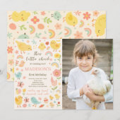 Chicken 1st Birthday Party Fotouitnodiging Kaart (Voorkant / Achterkant)