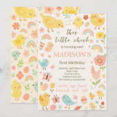 Chicken 1st Birthday Party uitnodiging (Voorkant / Achterkant)