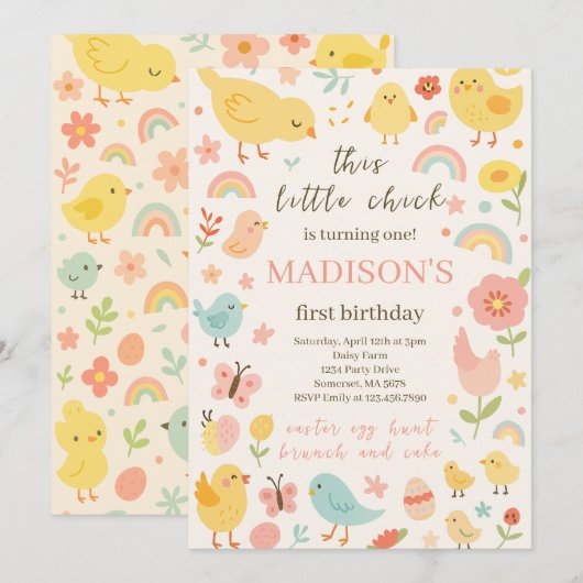 Chicken 1st Birthday Party uitnodiging (Voorkant / Achterkant)
