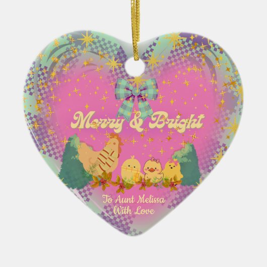 Chicken and Hen Christmas ceramic heart ornament (Voorkant)