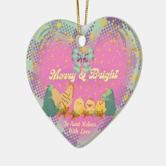 Chicken and Hen Christmas ceramic heart ornament (Links)