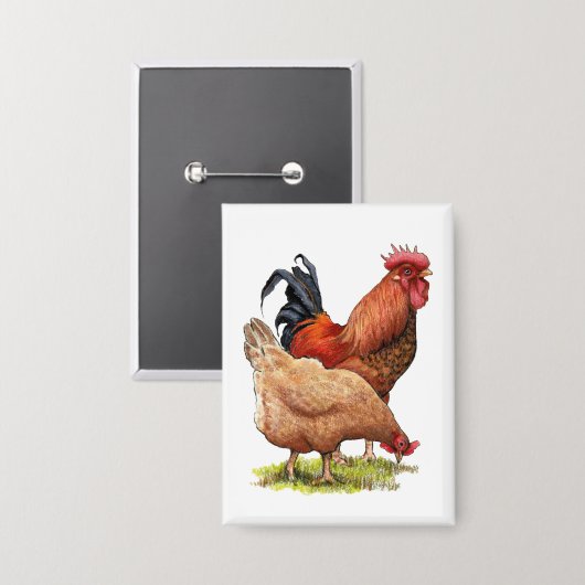 Chicken And Rooster Art, Poultry, Farm Animals Button (Voorkant / Achterkant)