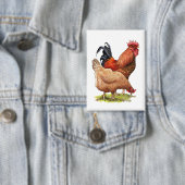 Chicken And Rooster Art, Poultry, Farm Animals Button (Insitu)