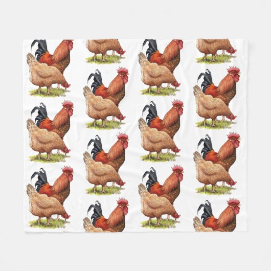 Chicken And Rooster Art, Poultry, Farm Animals Fleece Deken (Voorkant (Horizontaal))