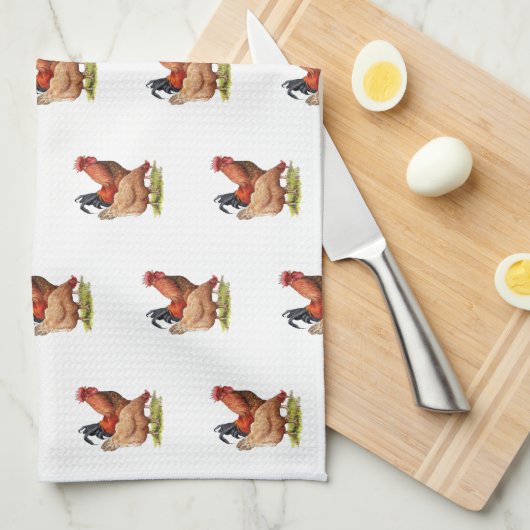 Chicken And Rooster Art, Poultry, Farm Animals Theedoek (Quarter Fold)