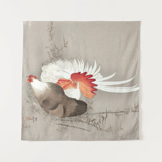 Chicken and Rooster beroemd gemaakt door Ohara Kos Wandkleed (Voorkant (horizontaal))