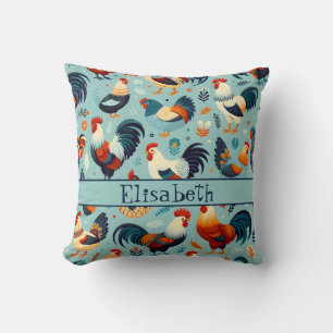Chicken and Rooster Design Personaliseren Kussen