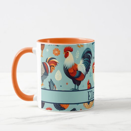 Chicken and Rooster Design Personaliseren Mok (Links)