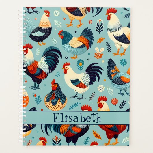 Chicken and Rooster Design Personaliseren Planner (Voorkant)
