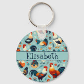 Chicken and Rooster Design Personaliseren Sleutelhanger (Voorkant)
