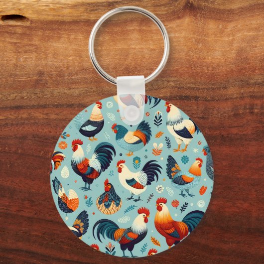 Chicken and Rooster Design Personaliseren Sleutelhanger (Achterkant)