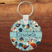 Chicken and Rooster Design Personaliseren Sleutelhanger (Voorkant)
