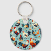 Chicken and Rooster Design Personaliseren Sleutelhanger (Achterkant)