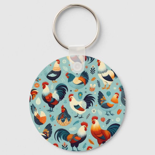 Chicken and Rooster Design Personaliseren Sleutelhanger (Achterkant)