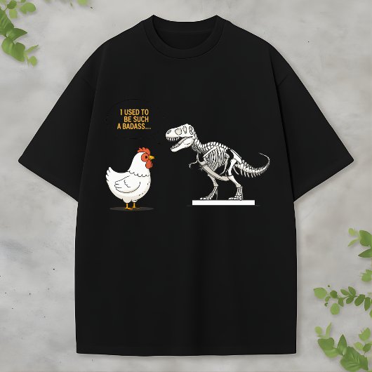 Chicken and T-Rex Skeleton Cartoon tee T-shirt