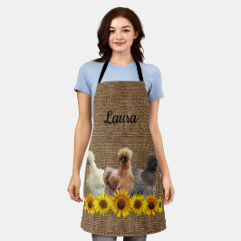 Chicken Apron Jouw naam Silkies Sunflower Burlap Schort