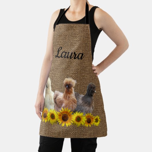 Chicken Apron Jouw naam Silkies Sunflower Burlap Schort (Insitu)