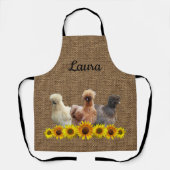 Chicken Apron Jouw naam Silkies Sunflower Burlap Schort (Voorkant)