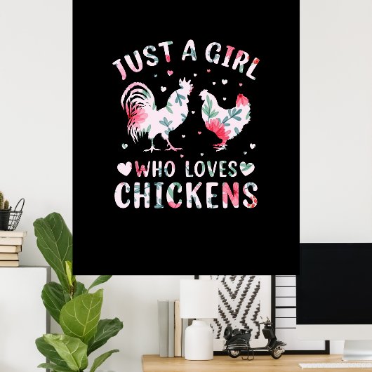 Chicken Art Girl die van kippen houdt Poster (Thuiskantoor)