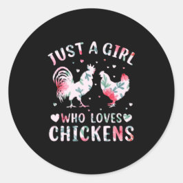 Chicken Art Girl die van kippen houdt Ronde Sticker