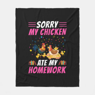 Chicken Art My Chicken Ate My Homework Fleece Deken