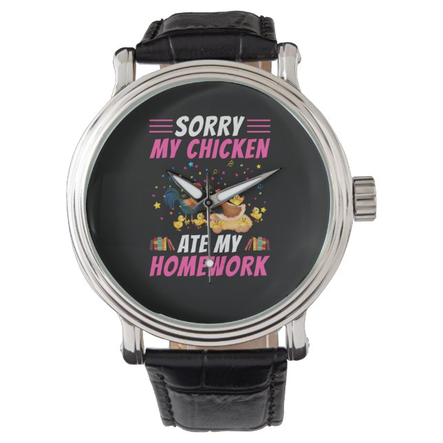 Chicken Art My Chicken Ate My Homework Horloge (Voorkant)