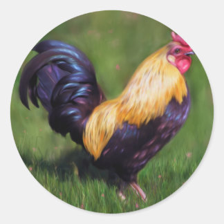 Chicken Art Stuart Bantam Haan Ronde Sticker