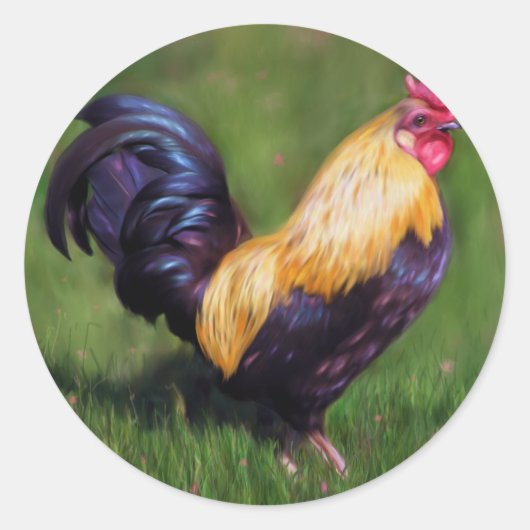 Chicken Art Stuart Bantam Haan Ronde Sticker (Voorkant)