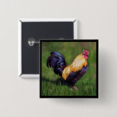 Chicken Art Stuart Bantam Rooster Vierkante Button 5,1 Cm (Voorkant /achterkant)