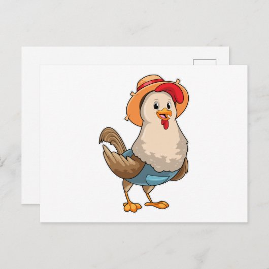 Chicken as Farmer with Hat Briefkaart (Voorkant / Achterkant)