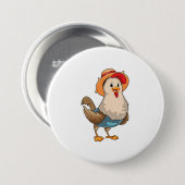 Chicken as Farmer with Hat Ronde Button 7,6 Cm (Voorkant /achterkant)