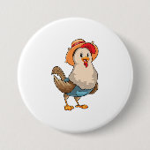 Chicken as Farmer with Hat Ronde Button 7,6 Cm (Voorkant)