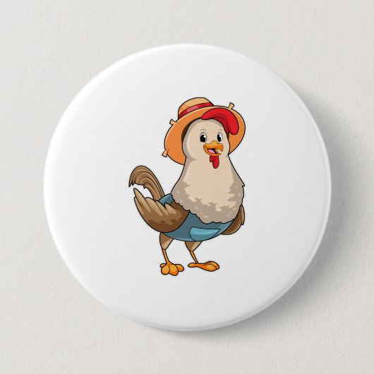 Chicken as Farmer with Hat Ronde Button 7,6 Cm (Voorkant)