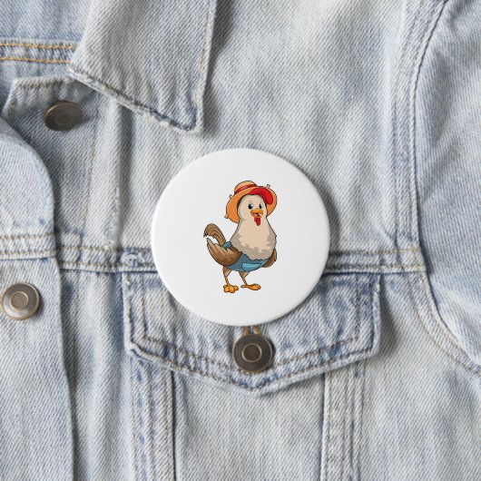 Chicken as Farmer with Hat Ronde Button 7,6 Cm (In situ)