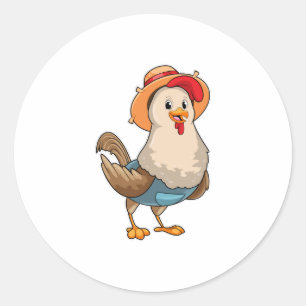 Chicken as Farmer with Hat Ronde Sticker