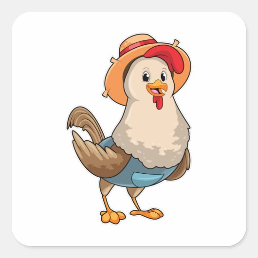 Chicken as Farmer with Hat Vierkante Sticker (Voorkant)