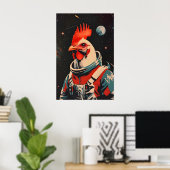Chicken Astronaut Poster, Chicken Retro Print (Thuiskantoor)
