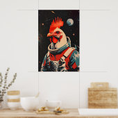Chicken Astronaut Poster, Chicken Retro Print (Keuken)