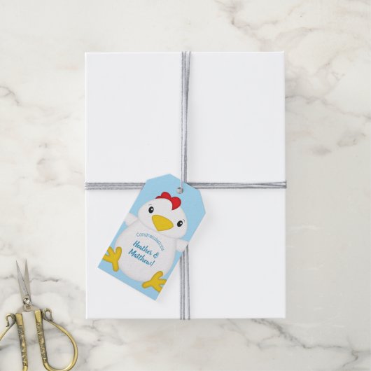 Chicken Baby shower Blue Boy Cadeaulabel (Met Touw)